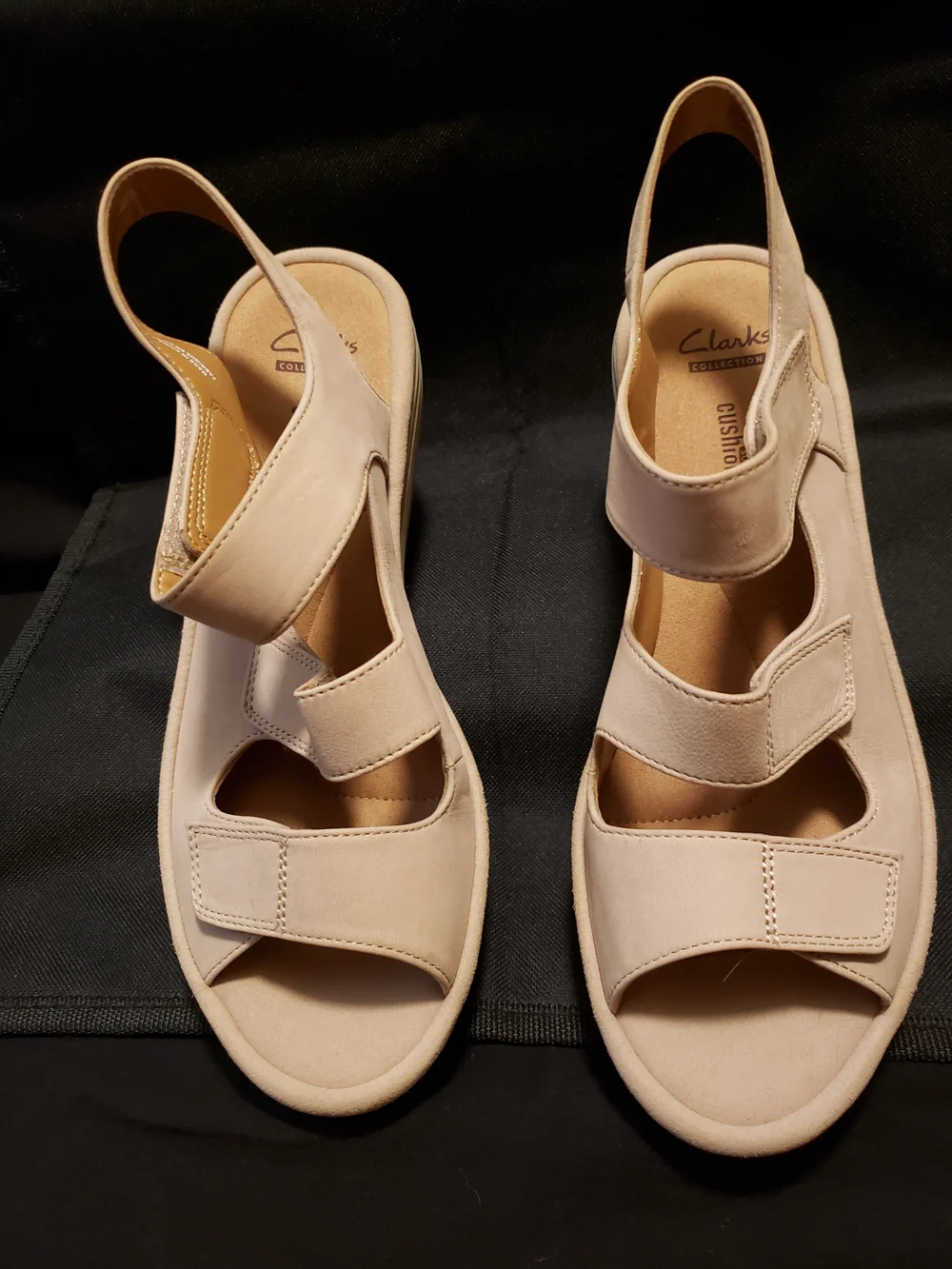 Clarks Women's Light Beige Leather Wedge Sandals